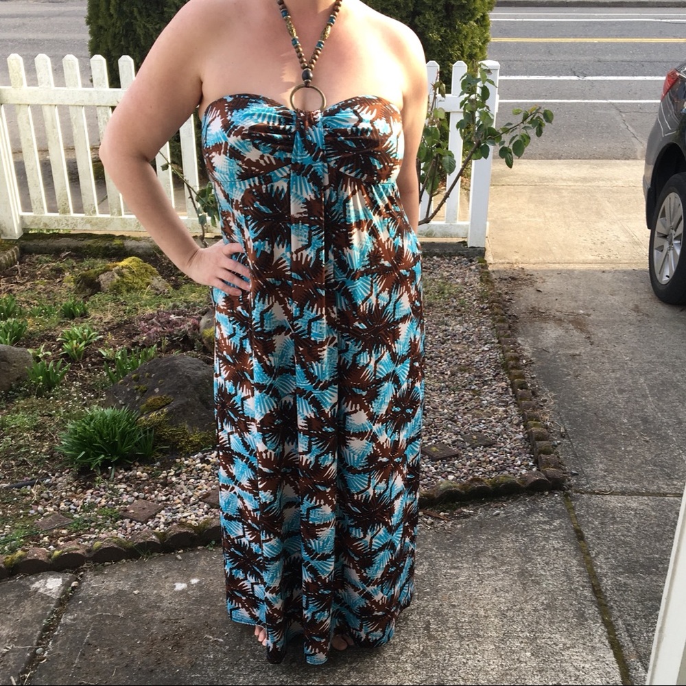 Tropical print maxi halter dress